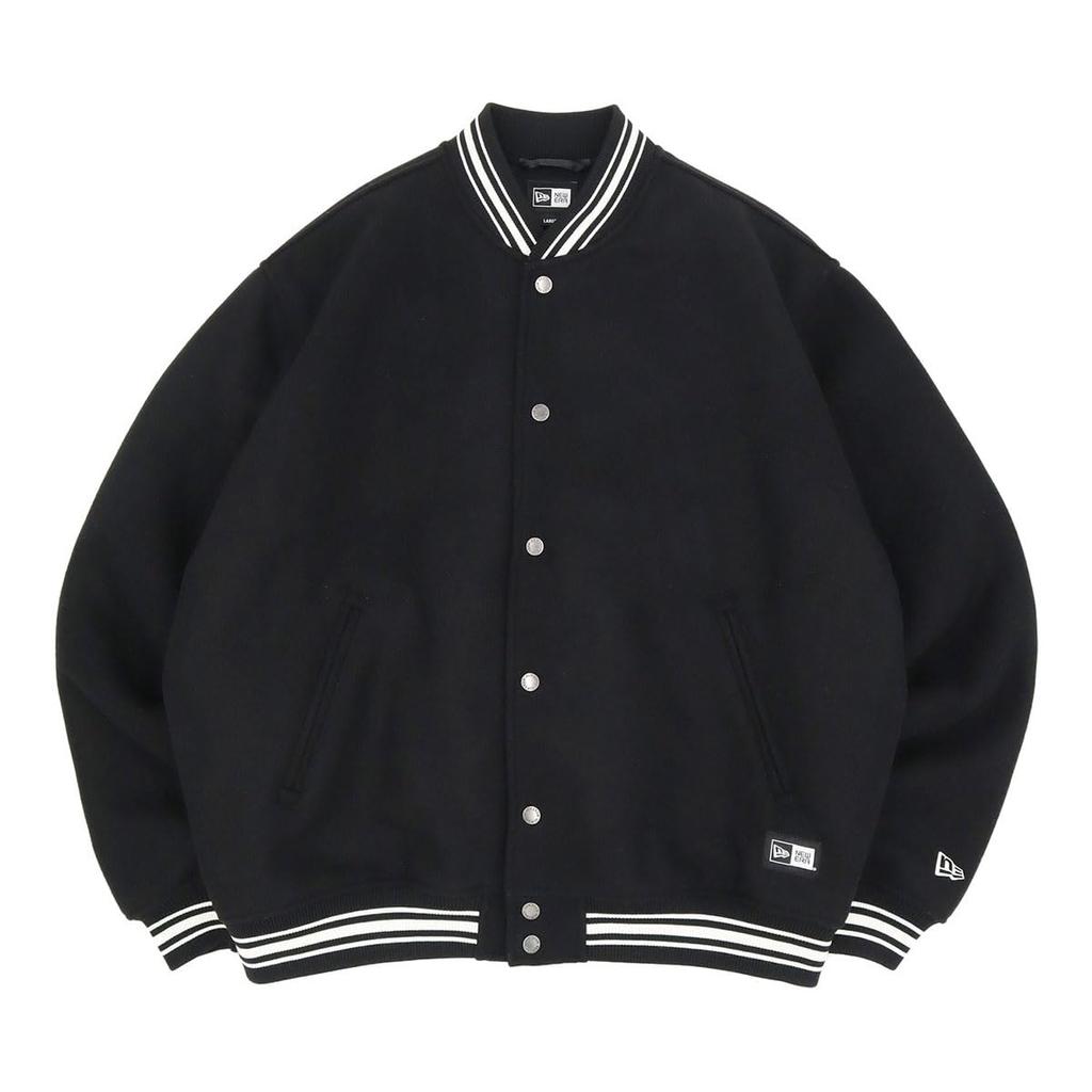 New Era Melton Varsity Jacket Size Box ONSPOTZ and Authentic Stylish Small and Large Sizes Gift Idea (14514616 NER35A6199) Black, L, Logo, Exclusive,