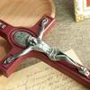 Crucifix din Lemn Catolic cu Iisus Medalie Sfântul Benedict 4,3 Inch Decor Religios pentru Mașină Altar de Rugăciune Acasă Cutie Cadou Creștină Realizat Manual