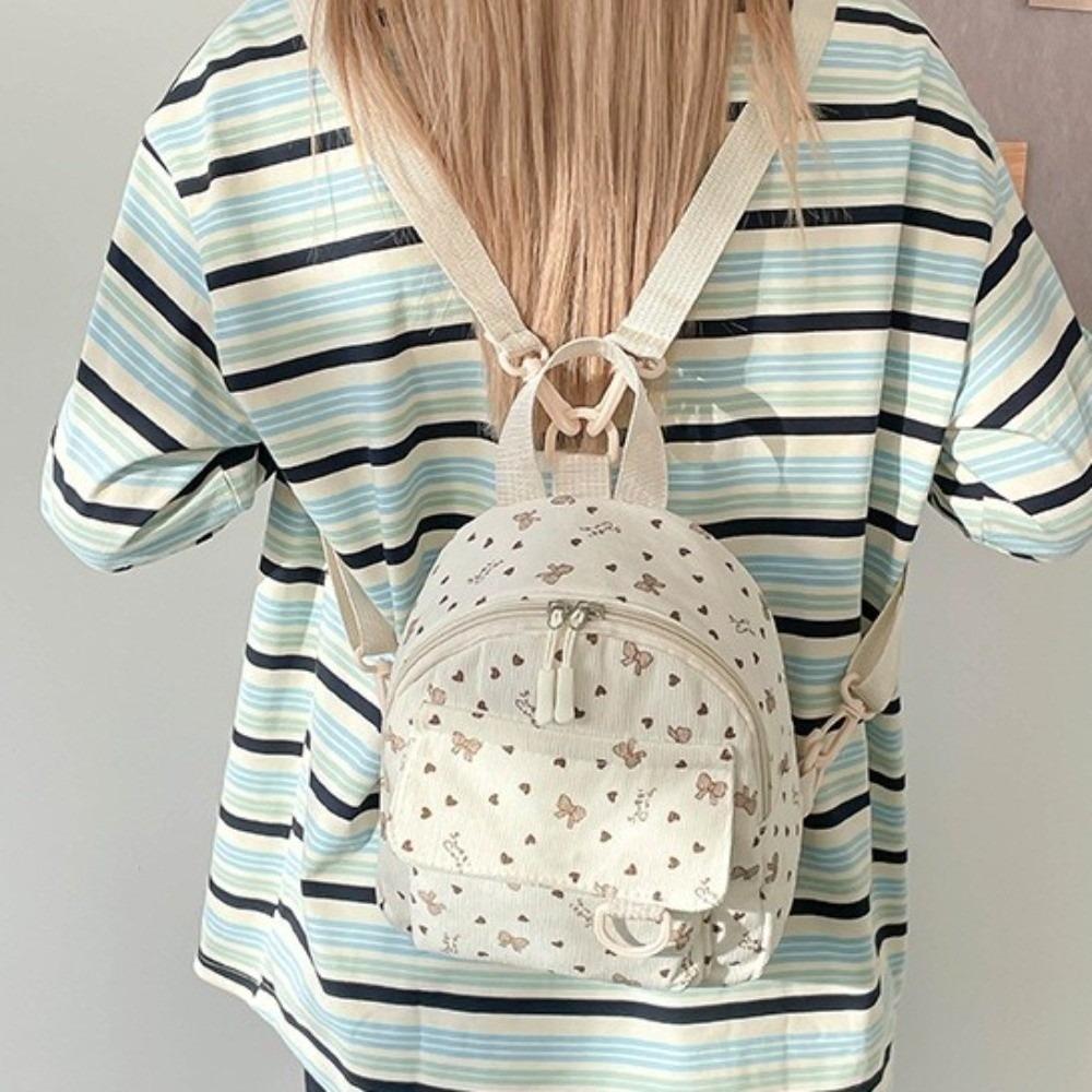 Leichte Umhängetasche Herz Schleife Aufdruck Rucksack Niedlicher Lässiger Rucksack Teenager Mädchen