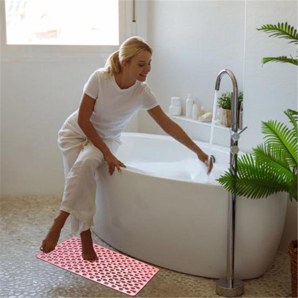 Bath Mat Non-Slip Shower Carpet with Drainage Holes Strong Suction Cups Design Bathroom Mat for Home