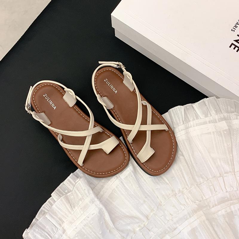 

Grape mother same casual versatile cross-strap toe soft sole not tired feet versatile flat Roman sandals women s summer 40