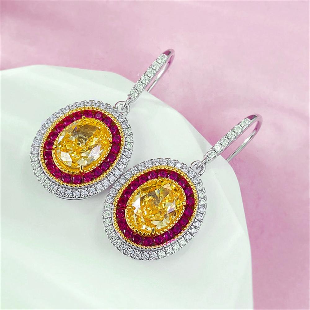 Charm Female Big Yellow Oval Zircon Stone Drop Dangle Earrings Cute  Color Party Jewelry For Women