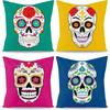 Buntes Totenkopf-Blumenmuster Digitaldruck Kissenbezug Kurzer Plüsch Geeignet für Wohnzimmer Schlafzimmer Sofas Zierkissenbezug