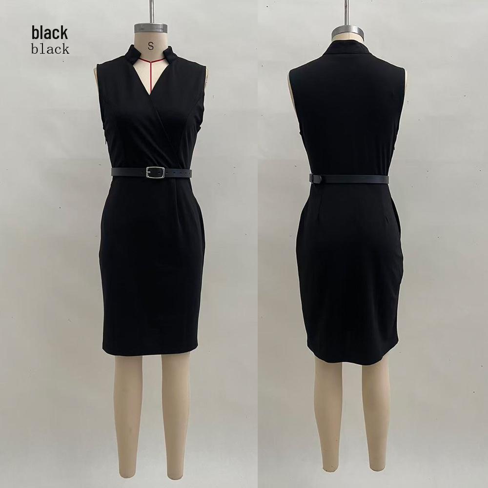 Elegantes lässiges ärmelloses Taschenkleid mit Gürtel (2026)