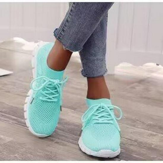 Korean Style Women's Lace-Up Flyknit Mesh Sneakers, Size 43, Lightweight Flat Bottom, Plus Size Available