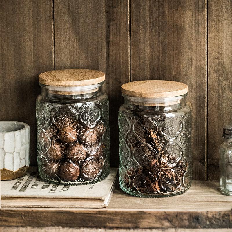 Vintage Glass Storage Jars with Lid Airtight Seal for Snacks Dry Food Kitchen Pantry Organization