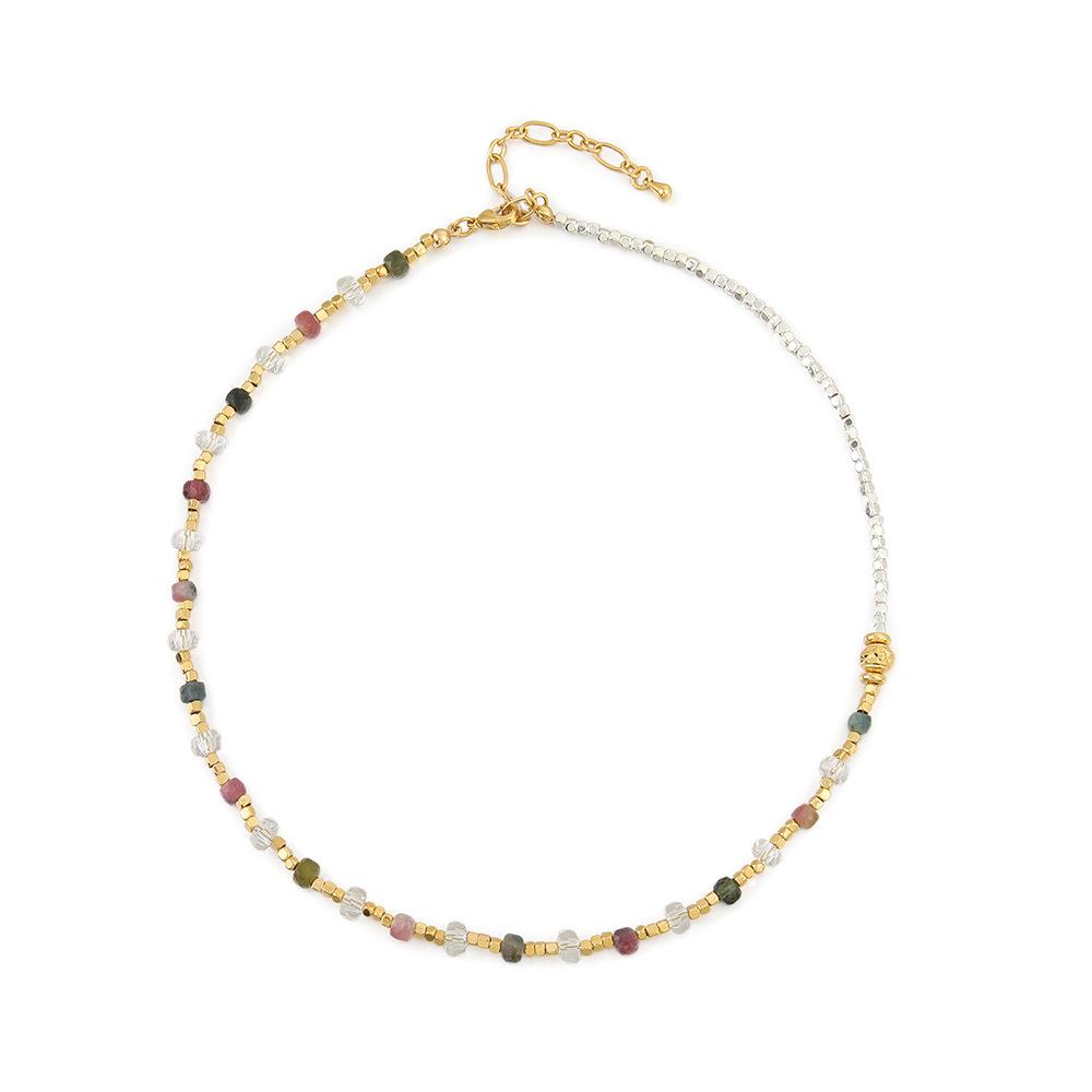 GEMCHIC Women s Colorful Natural Tourmaline Beaded Necklace Ethnic Style Fuchsia Quartz Choker