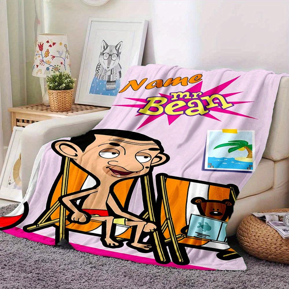 Mr Bean Entspannt auf Stranddecke Weich und Gemütlich Personalisierbares Namensgeschenk Für Alle Feiertage Heimdeko Büro Nickerchen Outdoor Urlaubsgeschenk Verspieltes Design Polyester