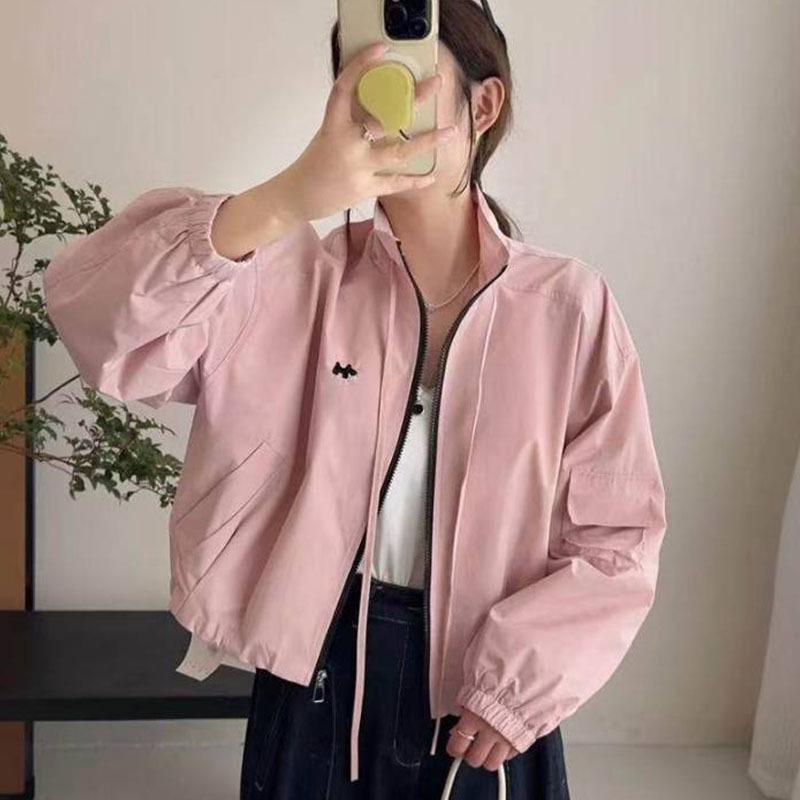 Women's 2025 Spring Korean-Style Loose Baseball Jacket with Stand-Up Collar for a Trendy, Youthful Look