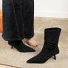 Woman High Heel Boots Suede Autumn Versatile Medium Tube Short Boots Woman Elastic Suede Pointed Pleated Boots