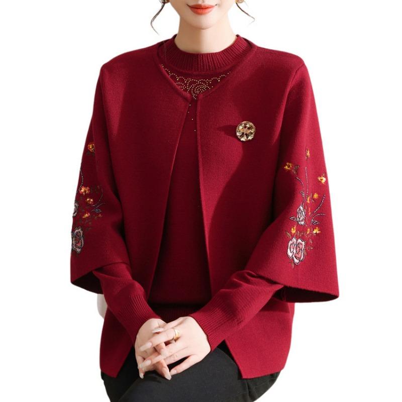 Autumn and Winter Mother Sweater Women's Knitted Sweater Medium and Old Lady Top Set Mother-in-law Dress