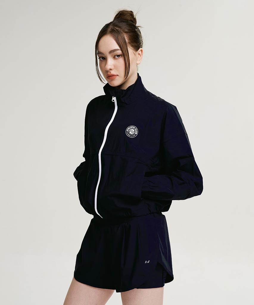 Leijibi [Set] Cool Touch Crop Women'S Zip-Up Rash Guard + 2-In-1 Shorts Set Black