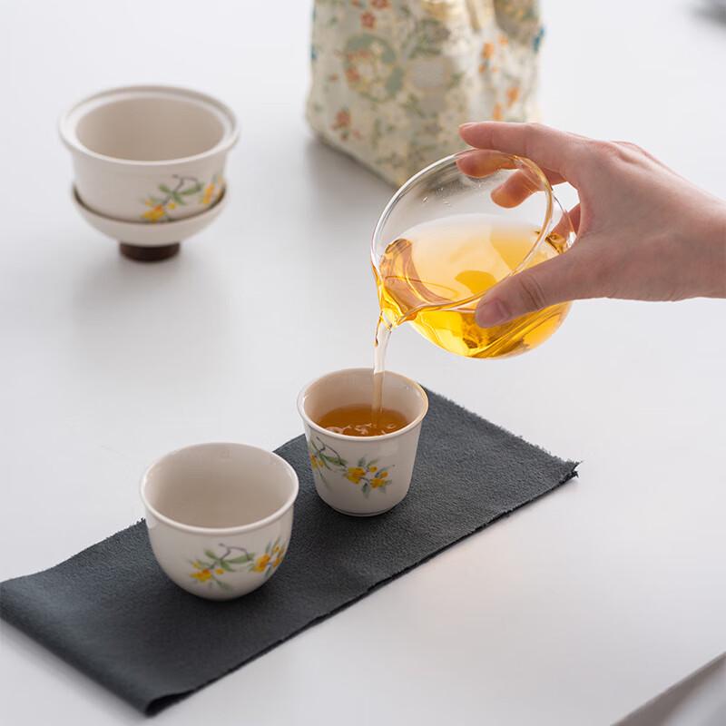 ZJ Chinese Style Ceramic Portable Travel Tea Set - One Pot, Two Cups
