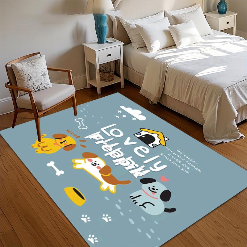 

Cartoon Puppy Door Mat Washable Non-Slip Rugs for Entryway & Kitchen Bold Light Blue & Puppy Pattern Pet-Friendly Floor Carpet 40x60CM