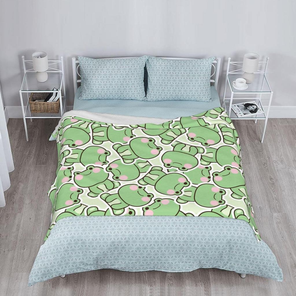 Süßer Frosch Kawaii Fleece-Überwurf Ultraweich Gemütlich Dekorativer Flanell-Decke für Zuhause Bett Sofa Stuhl Reise 60x50in