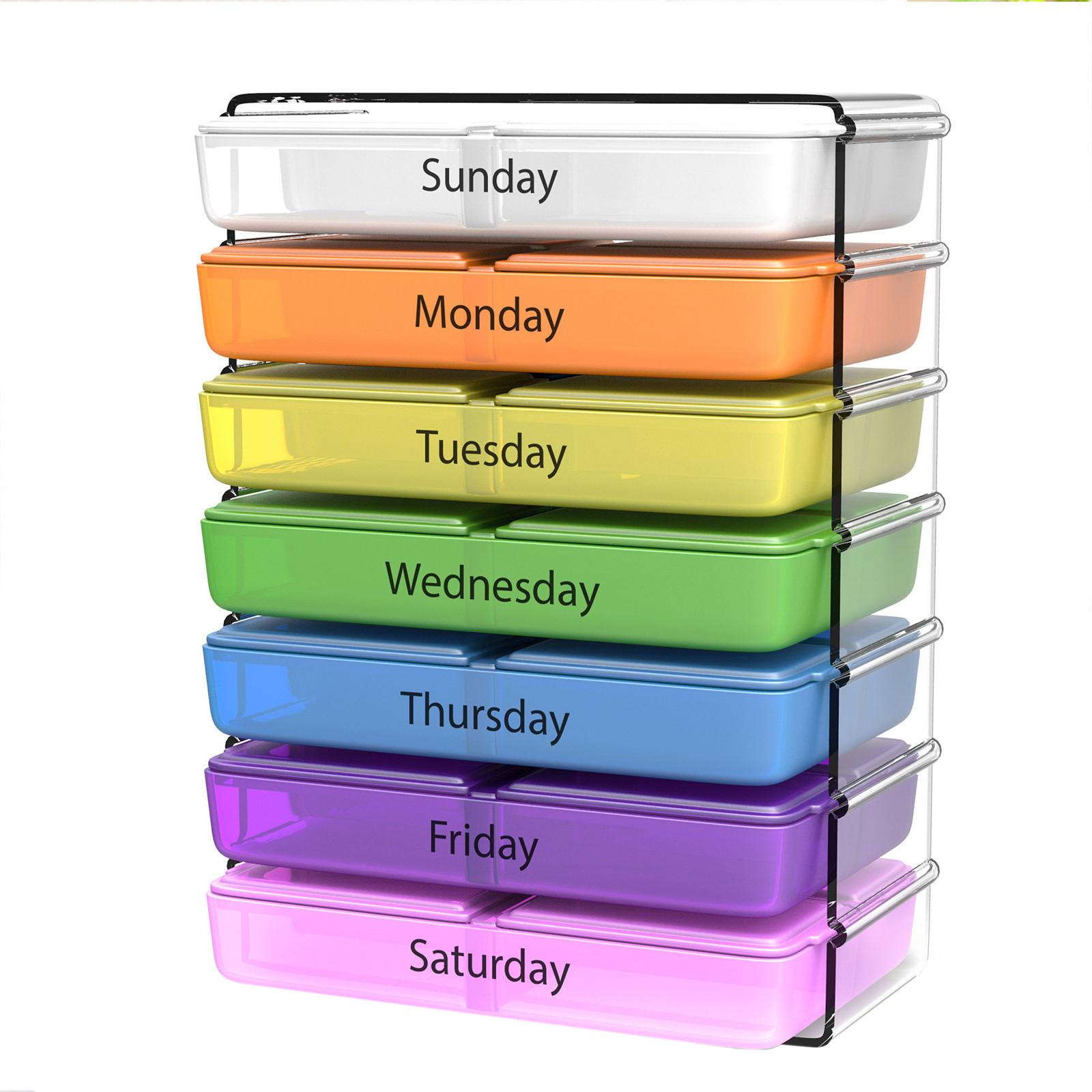 

7 Day Rainbow Pill Medicine Box Tablet Medicine Organizer Health Storage Pill Box Holder Splitters With Printed Braille