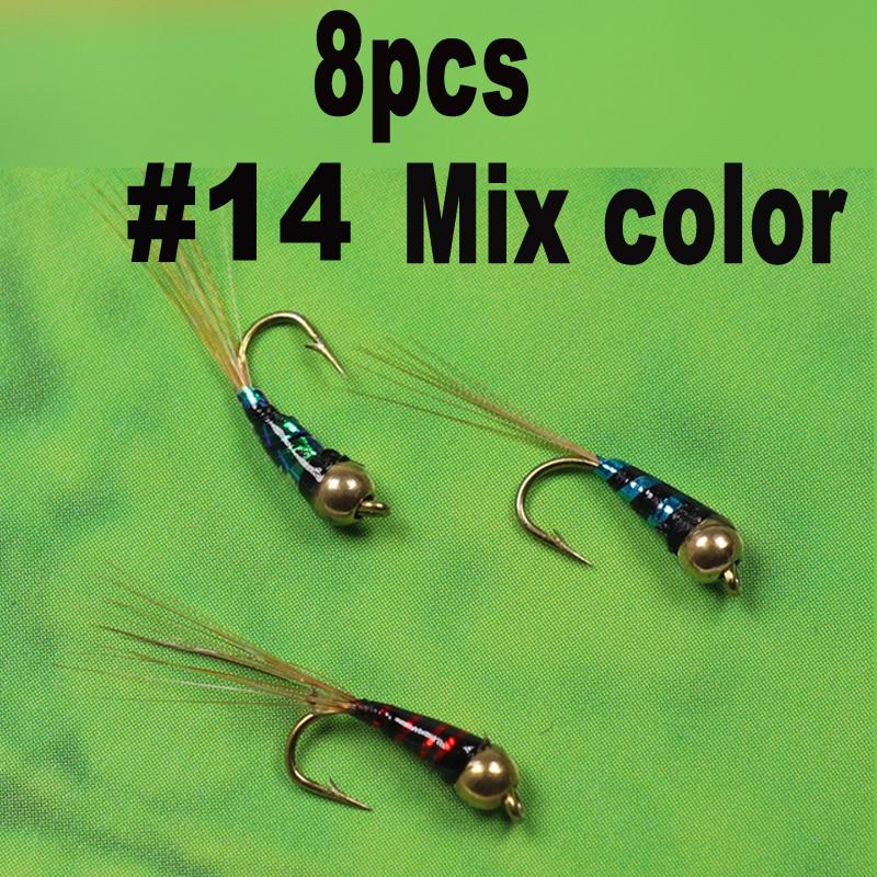 

8 шт. 14 латунных бусин Нимфа для нахлыста, приманка, зуммер, аксессуары для рыбалки на мошек жемчужный/синий