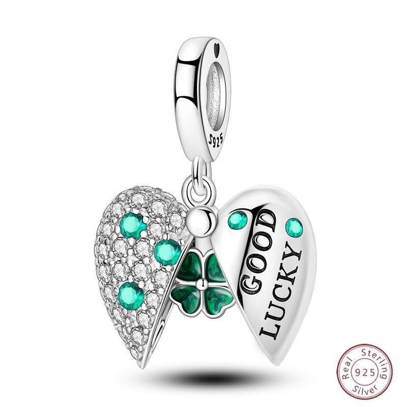 Copper Beaded Four Leaf Clover Lucky Shiny Zirconia For Original 3Mm Bracelet Women Fine Jewelry