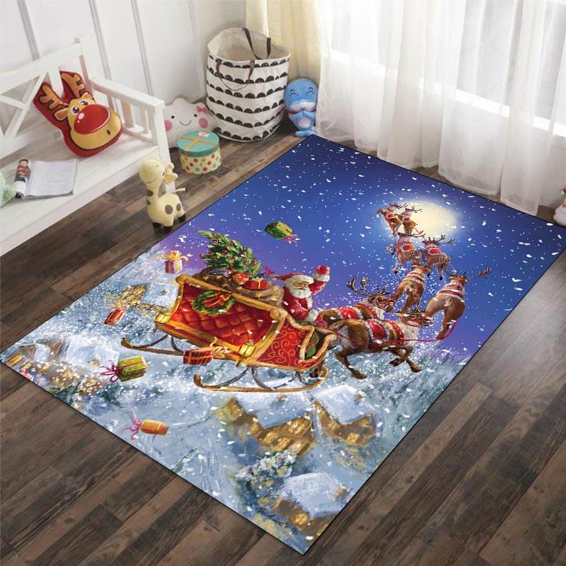 Santa Claus Reindeer Snowman Christmas Decoration Carpet Living Room Bedroom Carpet Entrance Porch Door Mat Home Decoration
