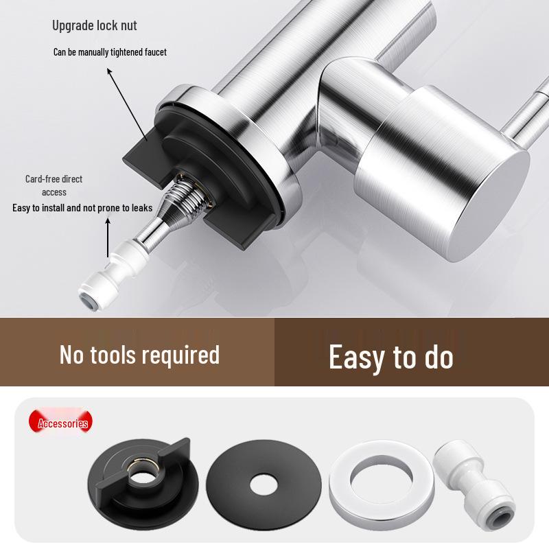 1/2 Inch Gooseneck Kitchen Faucet with Water Purifier - 304 Stainless Steel, Single Cold