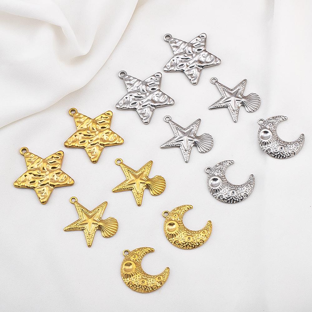 5pcs Stainless Steel Large Sun Star Moon Charms for DIY Women Necklace Bracelet Earrings Pendant Jewelry Craft Making Supplies