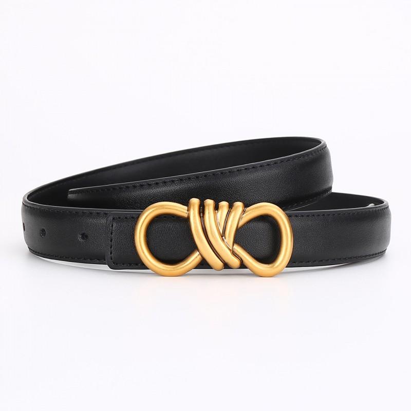 Womens Genuine Leather Belt With Zinc Alloy Buckle Slim 2.4cm Waistband Business Casual Outfits Adjustable 100/110cm