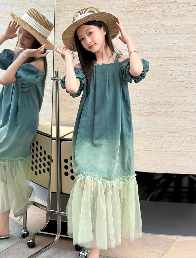 KOSIKINI Summer Short Suitable for and Junior High School and Cute Korean Korean Summer Cute Korean Kids Girls' Dress, Sleeve, Elementary,