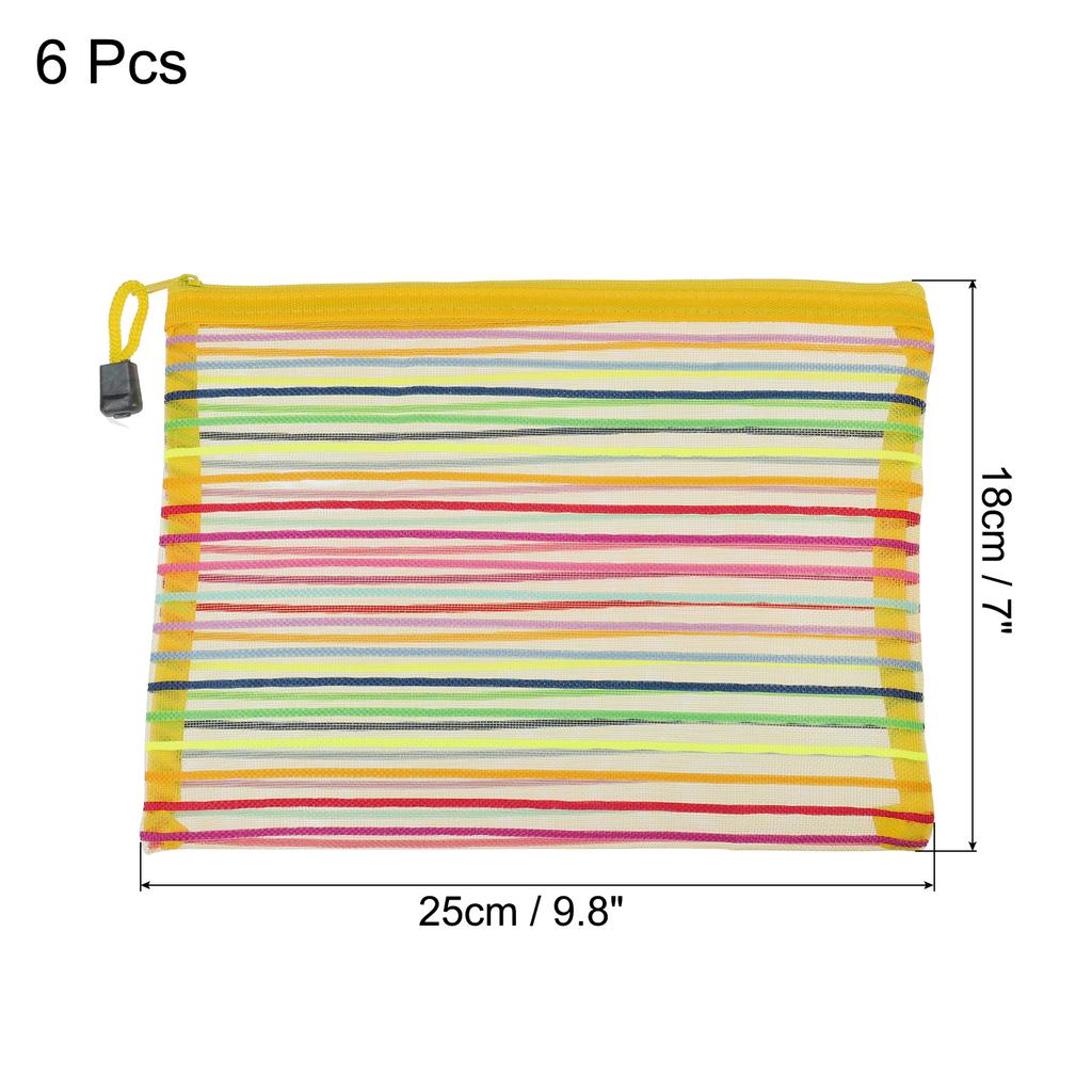 6Pcs A5/B6 Mesh Zipper Pouch Rainbow Color File Bags Colorful Nylon Mesh Document Bag Multipurpose Travel Bags File Organizer