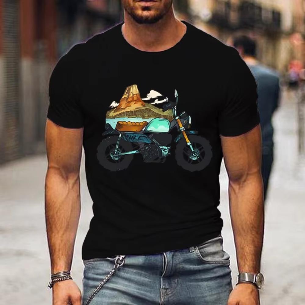 Mountain Motorcycle Print Men T-shirts Funny Style Tshirts Women Men Brand T Shirt Harajuku Fashion Motorcycle Loose Male Shirt