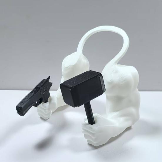 Cat Muscle Arm for Pet Cosplay 3D Printed Cat Neck Arm Funny Pet Prop Muscular Arm Holding Hammer for Halloween Costume Birthday Party Dress-up