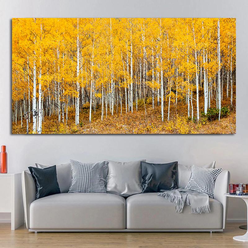 Yellow Birch Forest Canvas Painting Autumn Golden Tree Posters and Prints Landscape Pictures for Living Room Home Wall Decor