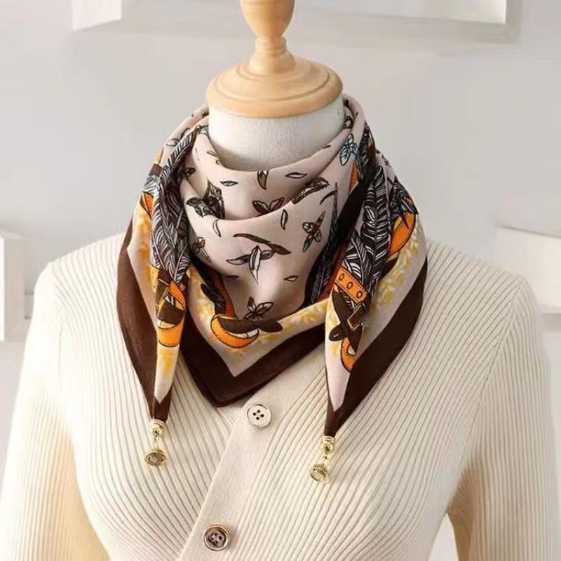 Magnetic Buckle Small Scarf, Women's Silk Scarf, Square Scarf, Clothing Accessories