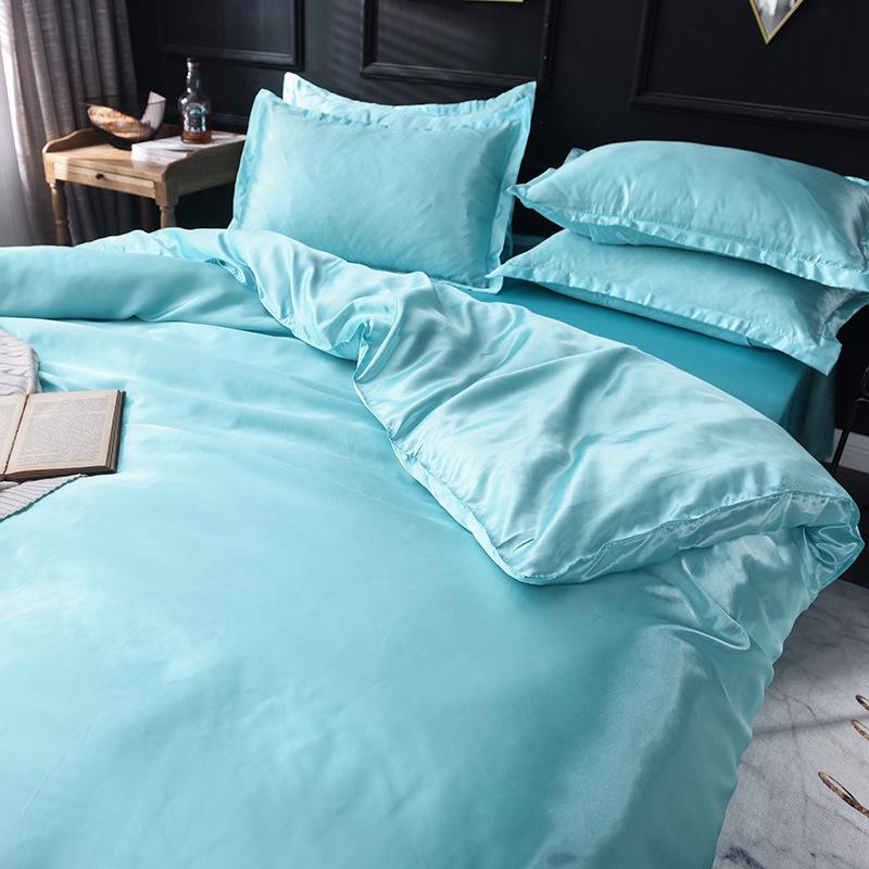

Summer Silk Luxury Plain Color 4-Piece Set - Light and Simple Design 1.2m Flat Sheet 3-Piece Set