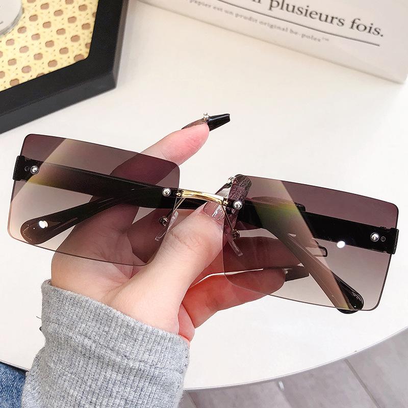 Frameless Trimmed Square Sunglasses Women'S Fashion Uv Protection Glasses Trendy Sunshade Sunglasses