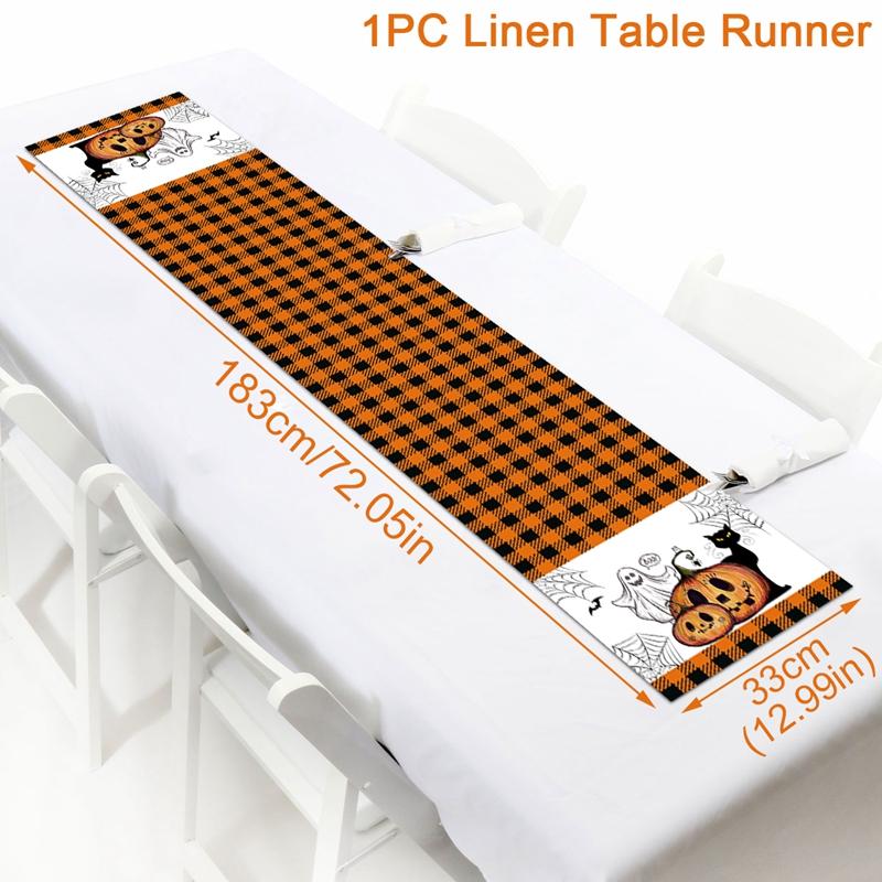 Halloween Party Linen Table Runner Happy Halloween Decoration For Home Kids Trick Or Treat Pumpkin Bat Horror Party Supplies