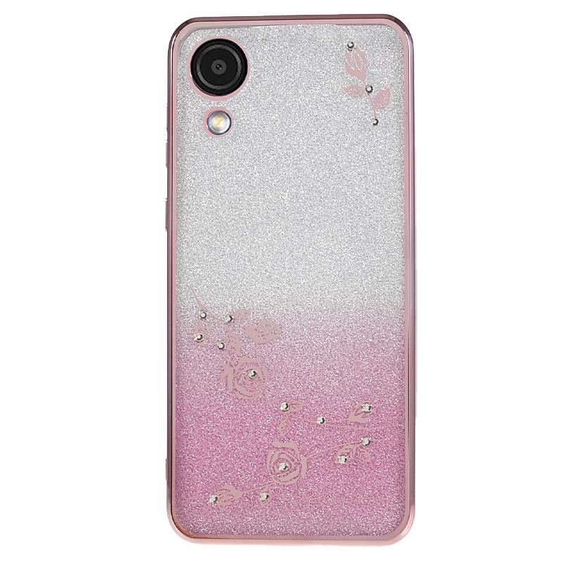 KADEM For Samsung Galaxy A03 Core Gradient Glitter TPU Case Floral Pattern Rhinestone Phone Cover