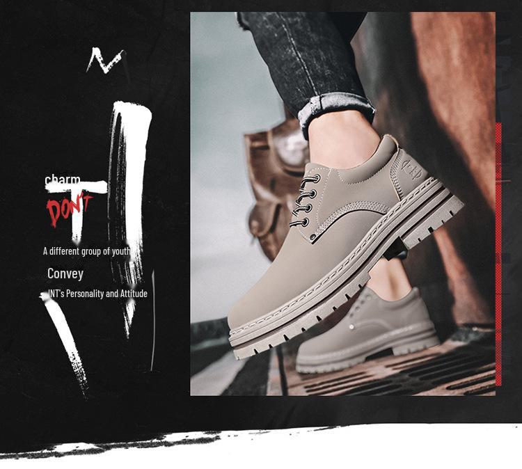 Cizme Martin galbene cu șireturi pentru bărbați Four Seasons: Pantofi de lucru casual de exterior cu talpă joasă, stilați