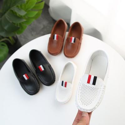 Zapatos de frijol para niños de primavera y otoño Calados Zapatos casuales para niño Estilo británico Transpirables Zapatos de cuero para niños Zapatos de exhibición Blancos