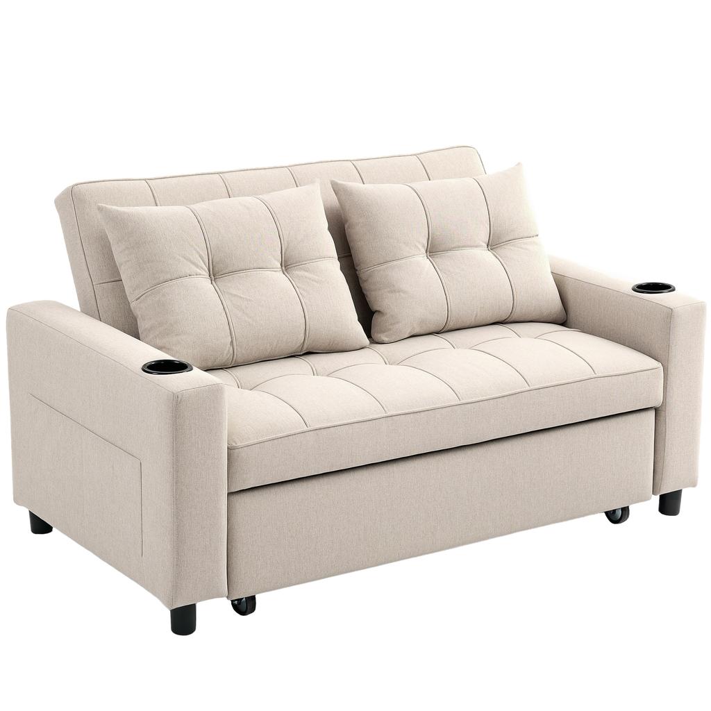 Two-Seater Pull-Out Sofa Bed - Beige