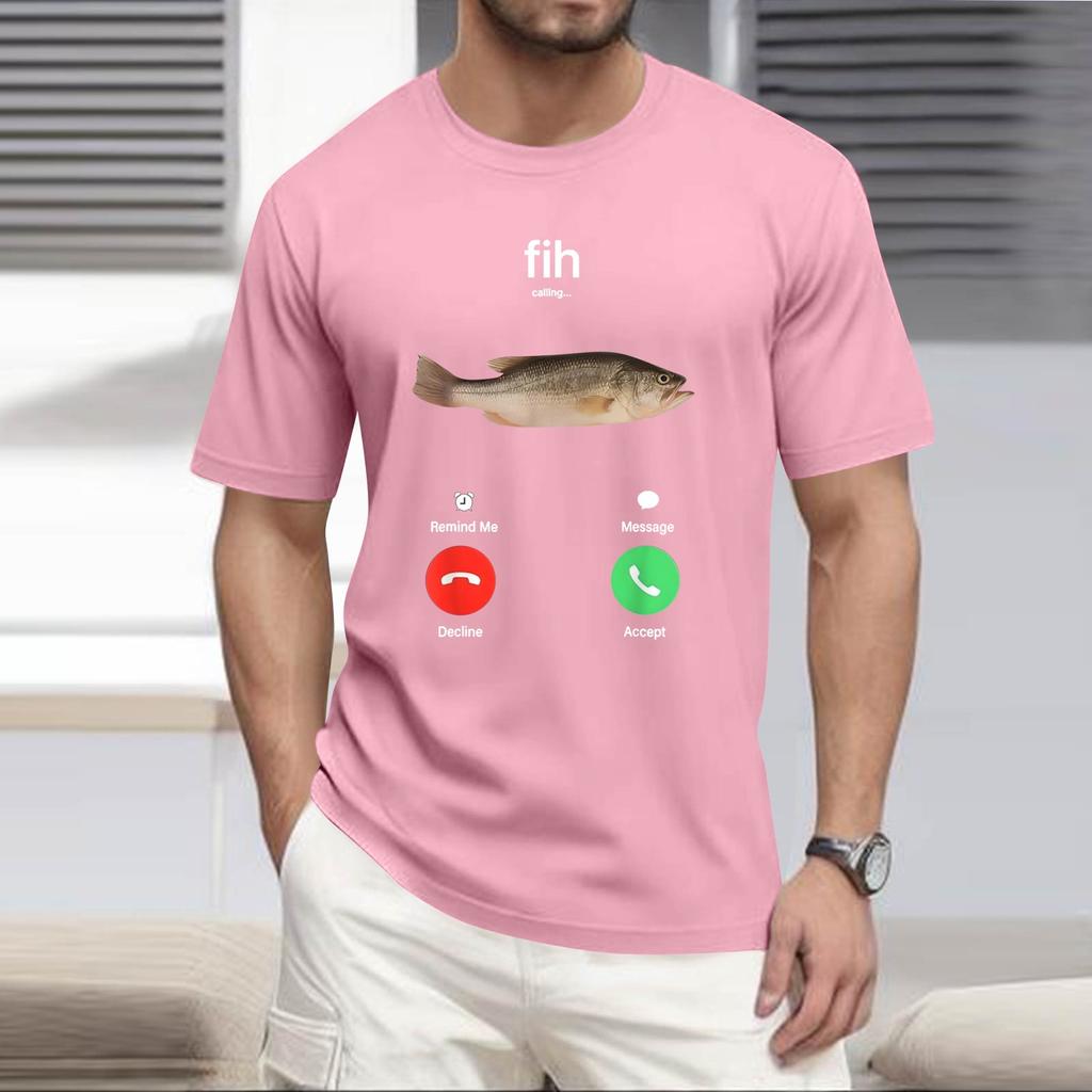 Men's Fashion Printed Round Neck Straight Shoulder Short Sleeve T-Shirt Top