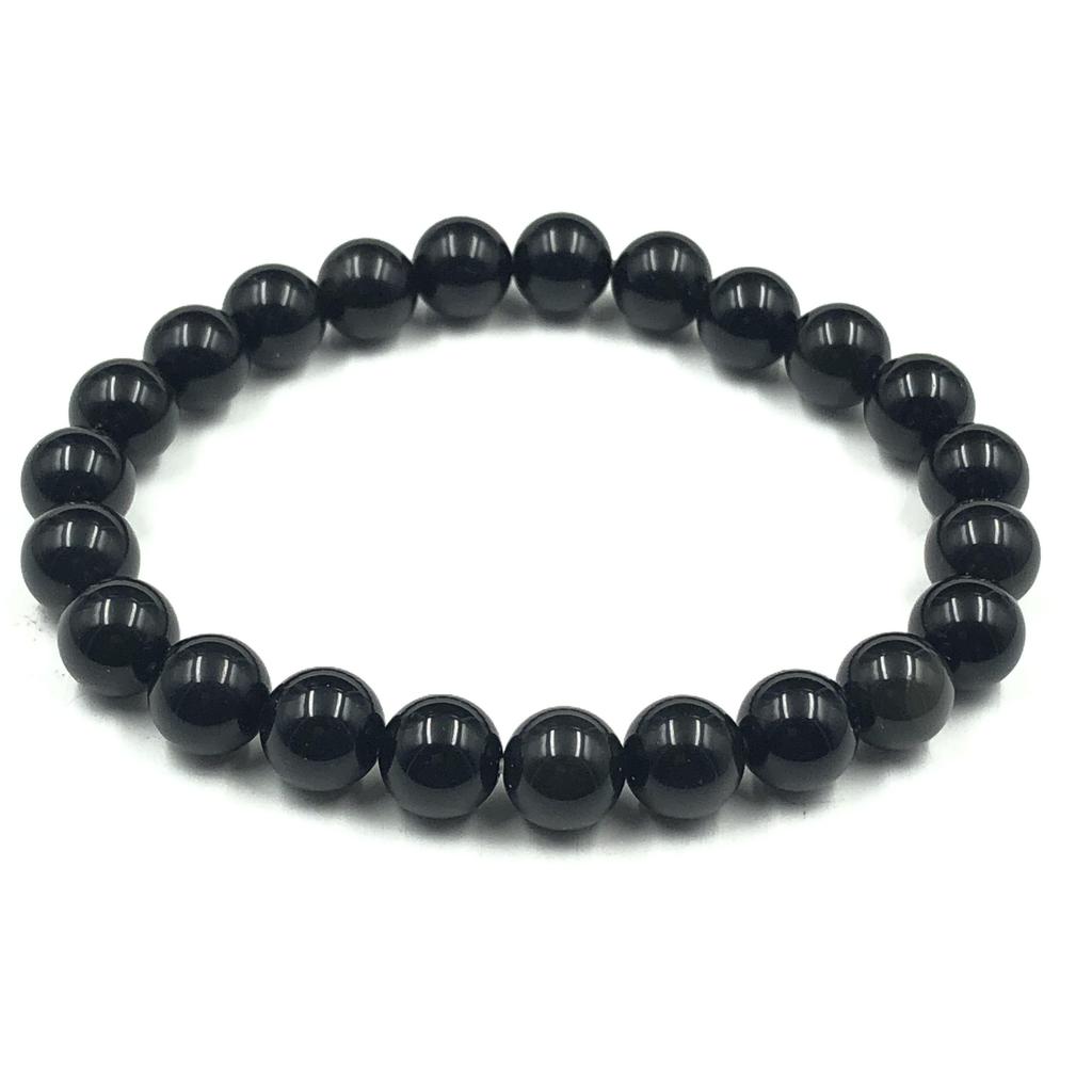 8mm Natural Black Onyx Gemstone Beads Stretch Bracelet 7.5" Handmade Pure Black Stone Bracelet For Men/Women RBB-63