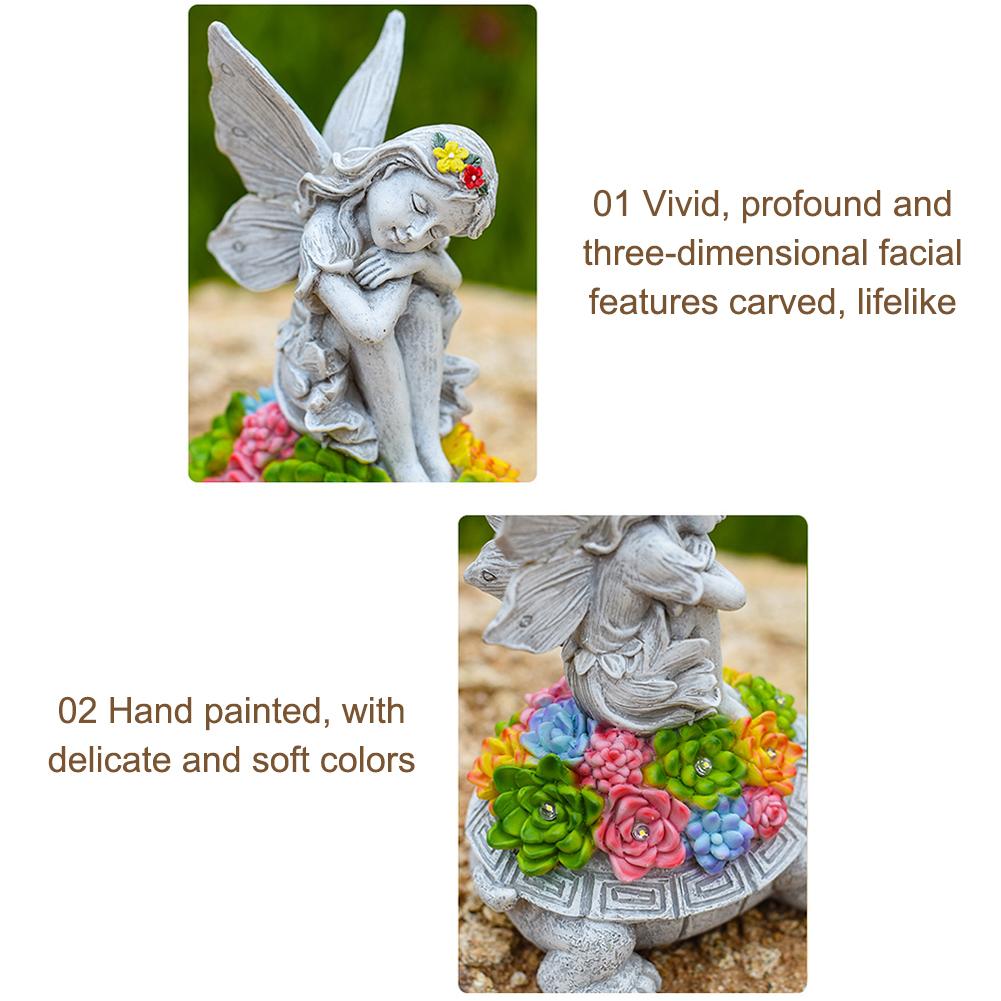 Angel Garden Statue Solar Lamp Decor with Solar Light Solar Turtle Figurine Lawn Decor Garden Decor Outdoor Statue Succulent