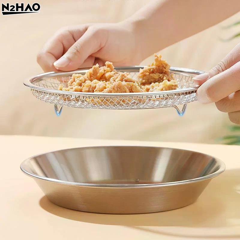 1PCS Silver Stainless Steel Drain Tray, Oil Draining Tray, Oven-safe Baking Tray, Round Kitchen And Household Oil Draining Rack
