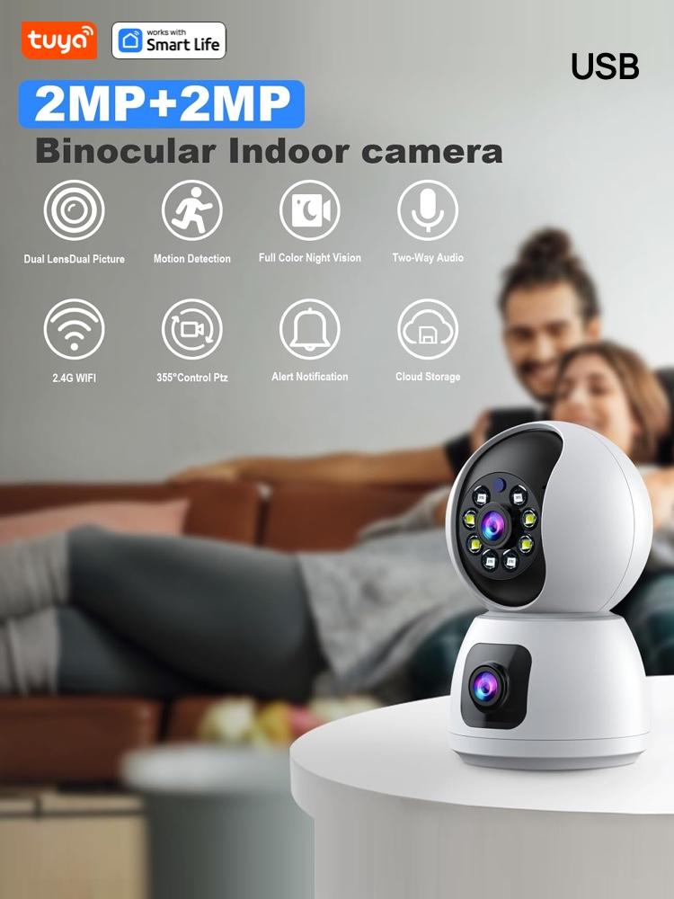 

Tuya 4MP Dual Lens Wi-Fi Camera Baby Monitor Кольорове нічне бачення Indoor&Outdoor Mini PTZ Security IP Camera Monitoring Camera USB