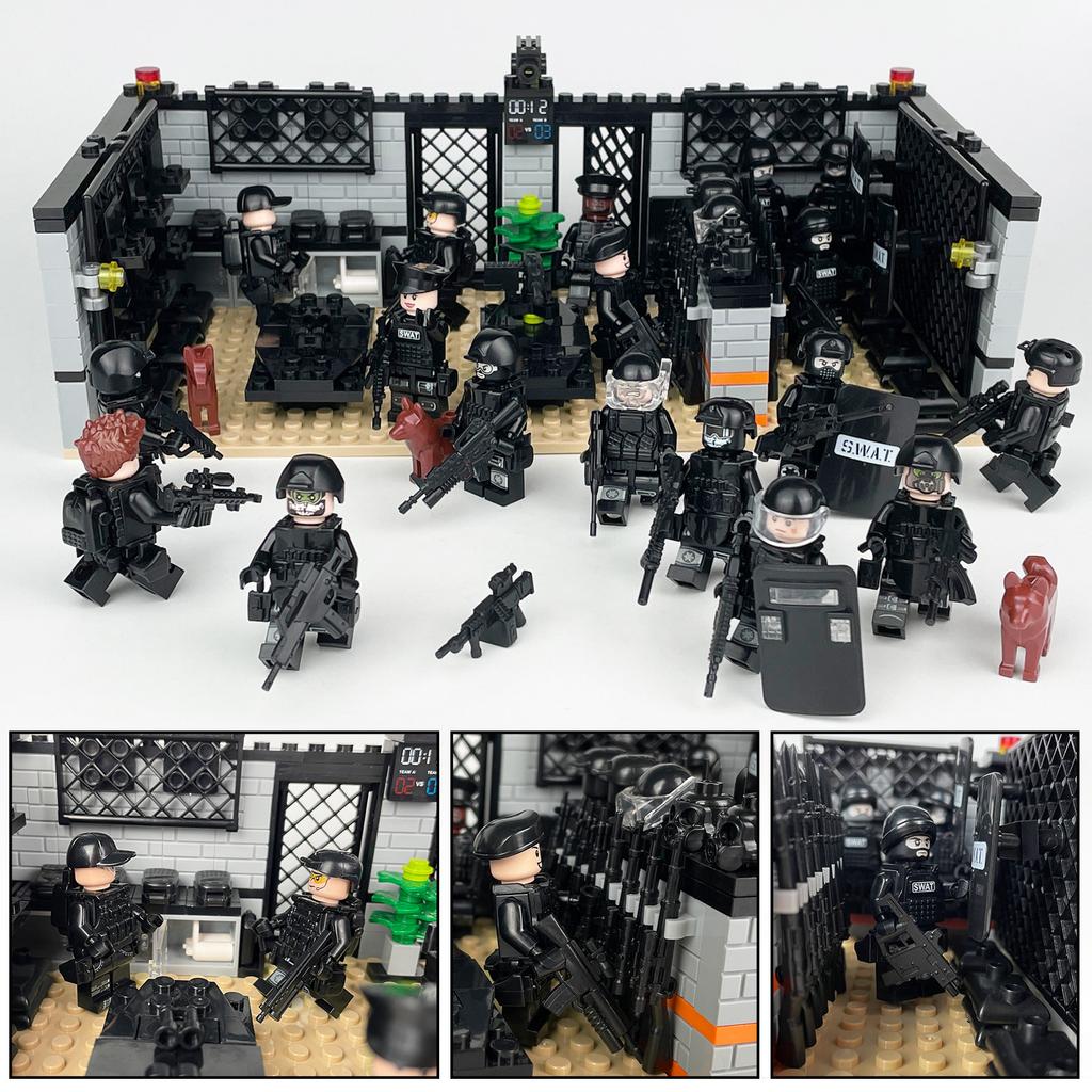 1602A Swat Training Hall Small Particle Assembly Building Block Military Scene Toy Bag