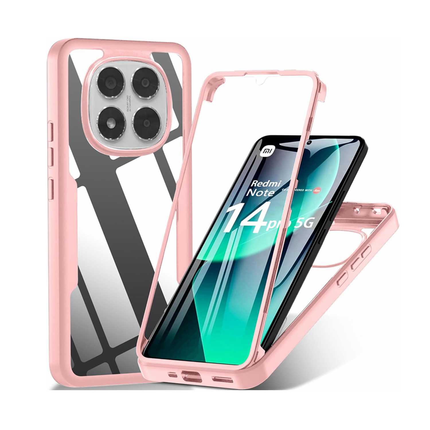 

Чохол для Xiaomi Redmi Note 14 Pro 5G 13 12 11 10 13C 14C 12C 10C 9C Чохол на 360 градусів з вбудованим захисним склом Ударостійка кришка For Poco M7 4G рожевий