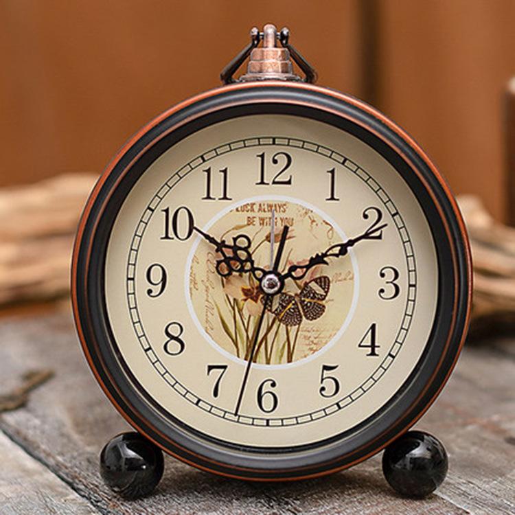 Retro European Style Pastoral Creative Alarm Clock Lazy Silent Student Alarm Clock Simple Bedside Small Alarm Clock Seat Table Clock