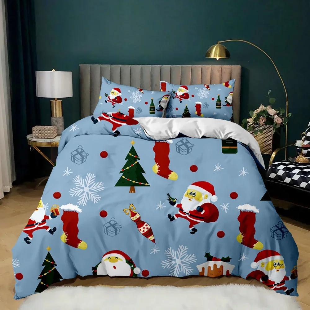 Jul Påslakanset Jultomten Ren Tryckt Sängklädesset God Jul Jul Polyester Täcke Set Mjuka Sängkläder