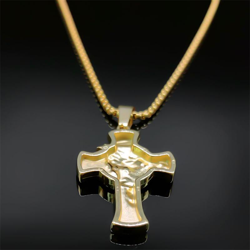 Vintage INRI Crucifix Jesus Cross Necklace for Men Women Stainless Steel Gold Color Christian Chain Gift Jewelry colar NZZ469S02