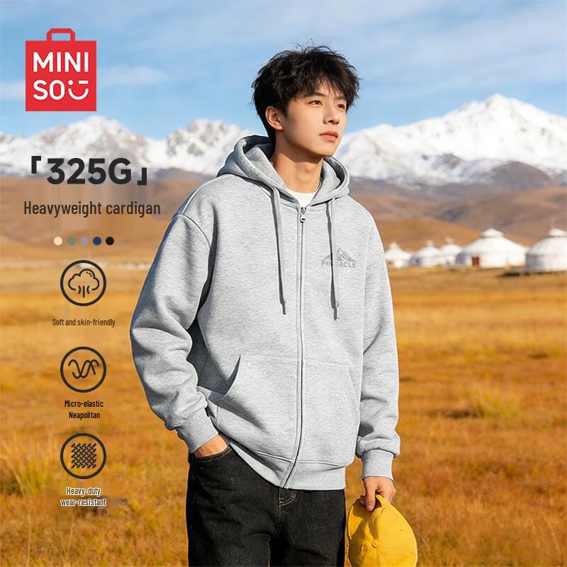 MINISO Men s Loose Fit Hooded Zipper Sweatshirt L